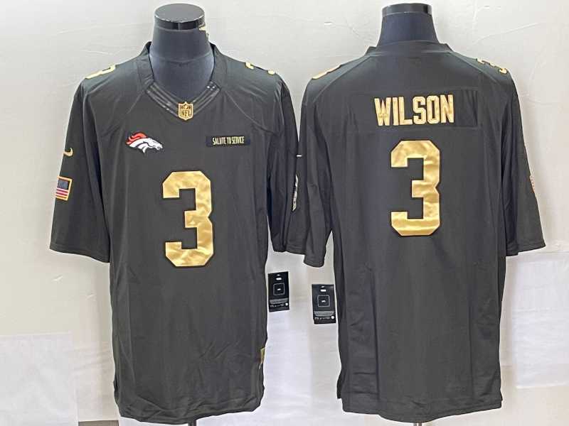 Mens Denver Broncos #3 Russell Wilson Green Gold Salute To Service Stitched Nike Limited Jersey